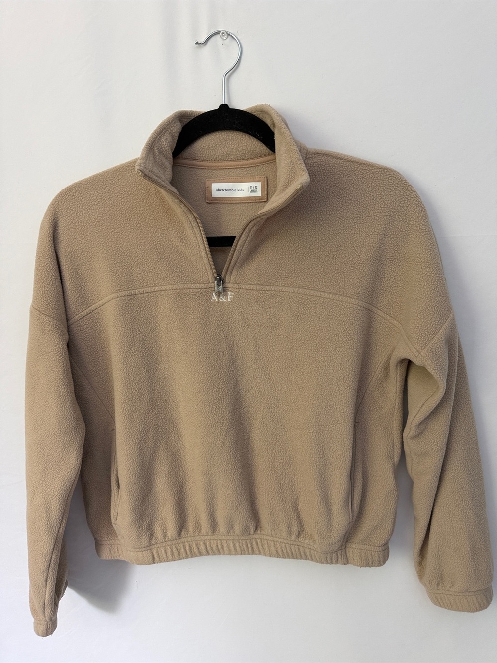 abercrombie kids Tan quarter-Zip Fleece Pullover